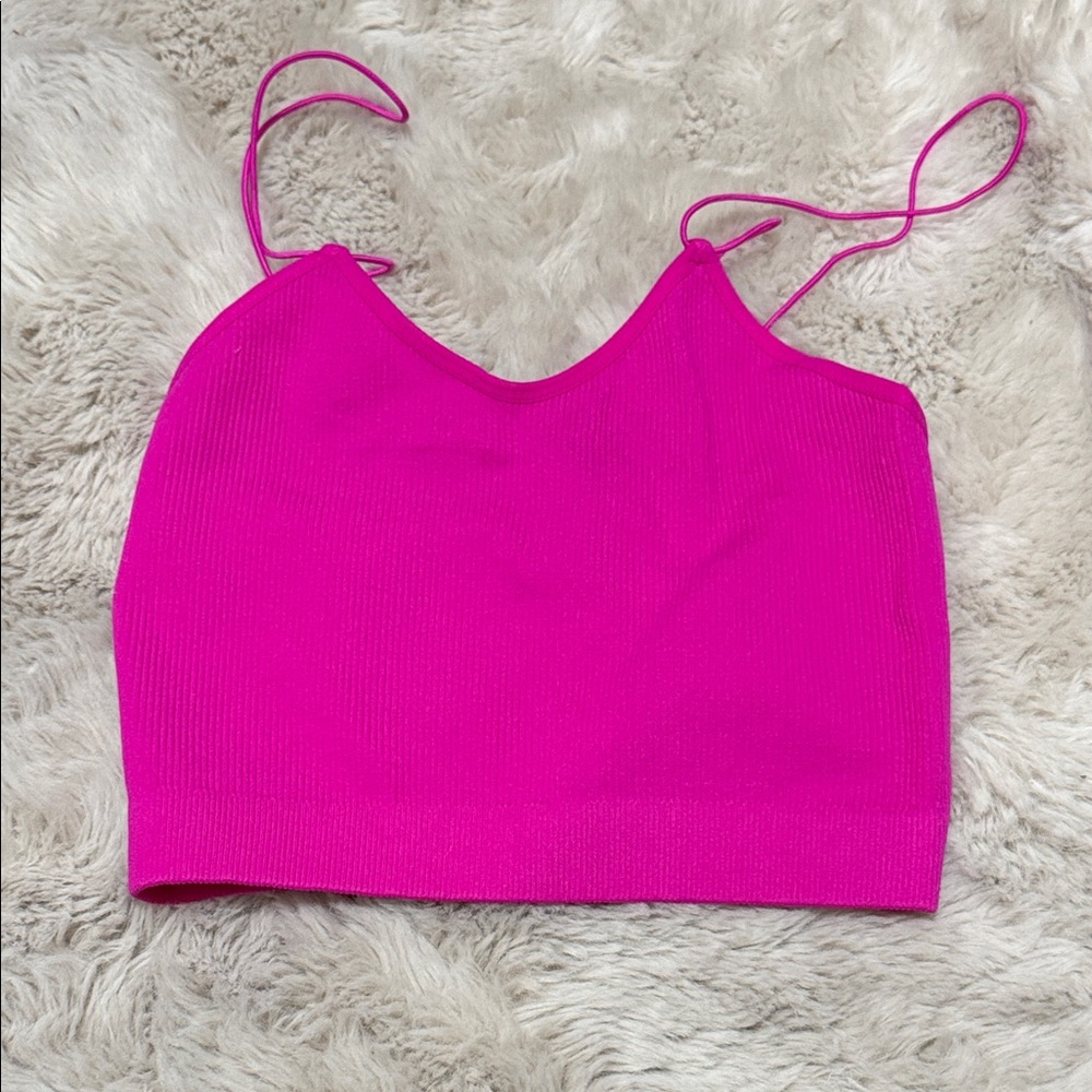 Bright Fuchsia Ribbed Camisole with Adjustable Spaghetti Straps